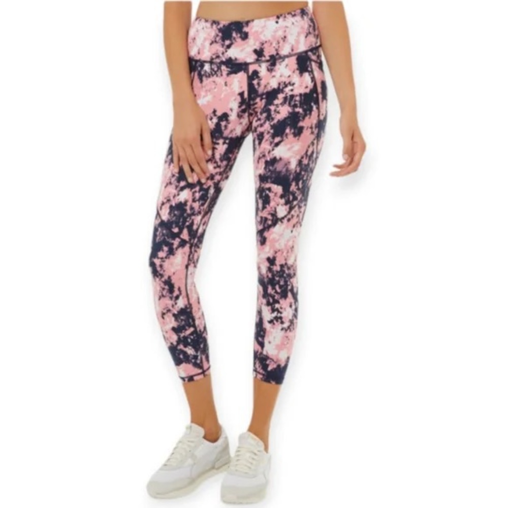 Sweaty Betty Power 7/8 Leggings in Marbled Pink and Navy Print Crop Medi…